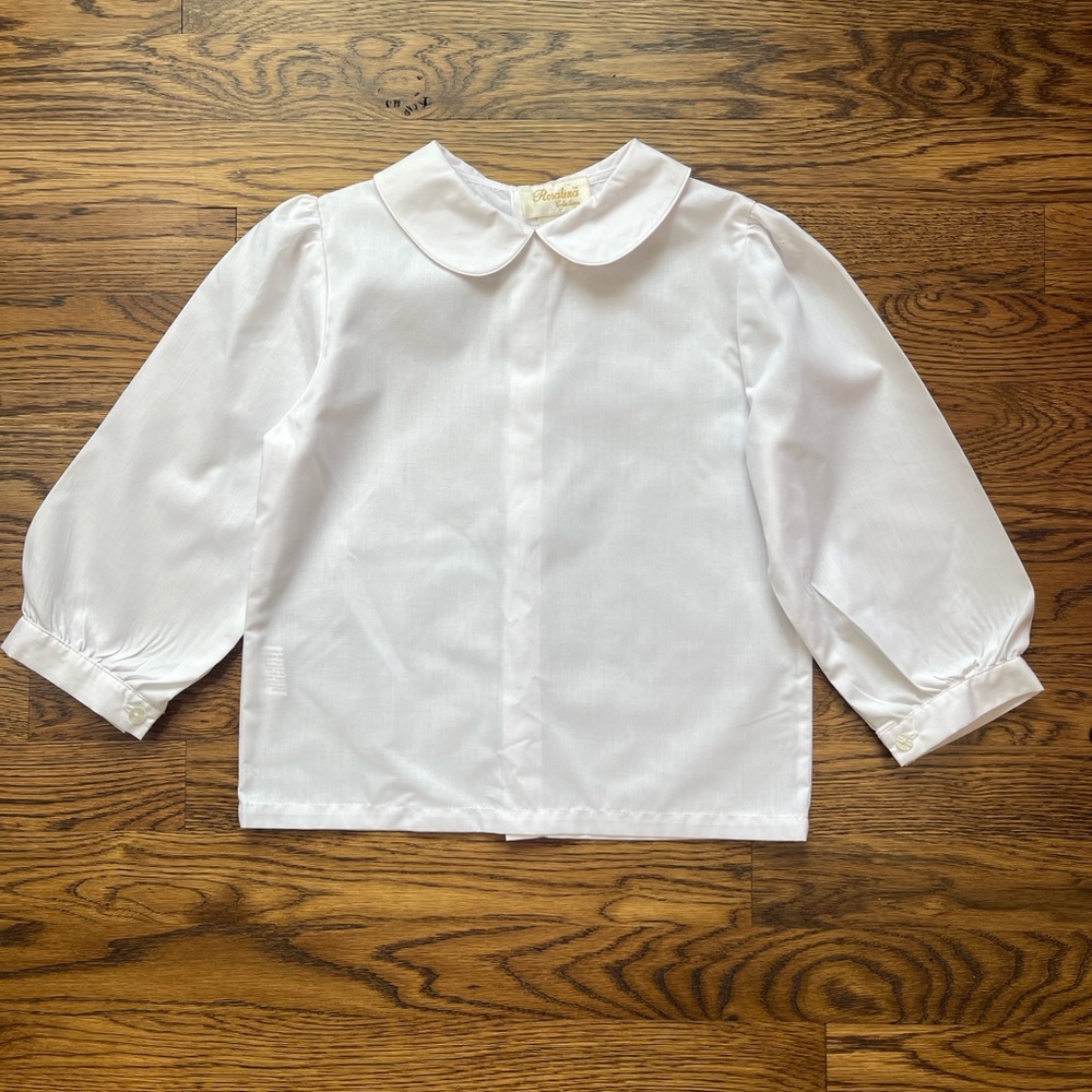 Rosalina Collections Classic Girls White Top Peter Pan Collar Button Up Back 5Y